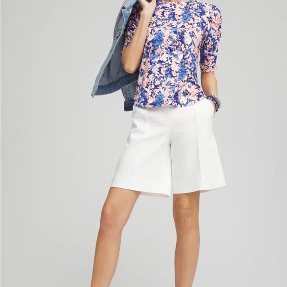 CHICOS Touch of Cool Ruched Floral NWT Size 3 - Picture 2 of 5